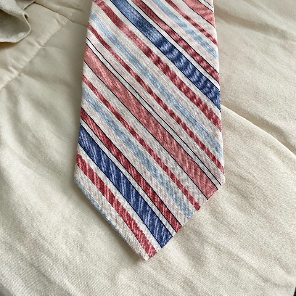 Brooks Brothers Linen Silk Blend Red & Blue Striped Tie